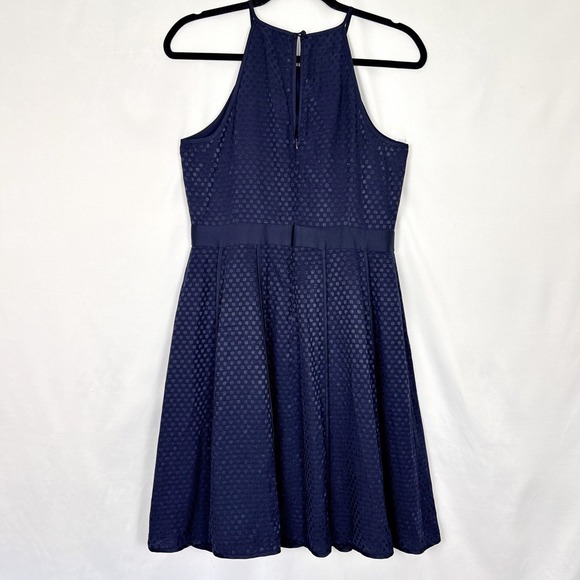 Banana Republic Navy Halter Top Fit & Flare Dress Size 6P Polka Dot Texture Midi - Picture 5 of 13